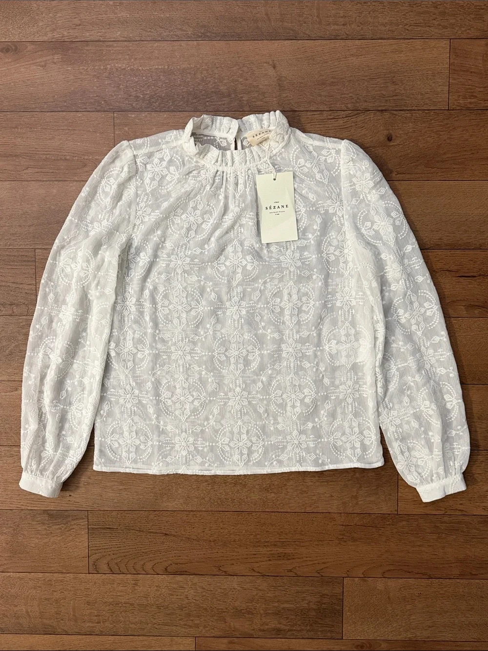 Sézane Size US 2 / FR 34 Valentine Blouse In Ecru NWT Embroidered Quiet Luxury